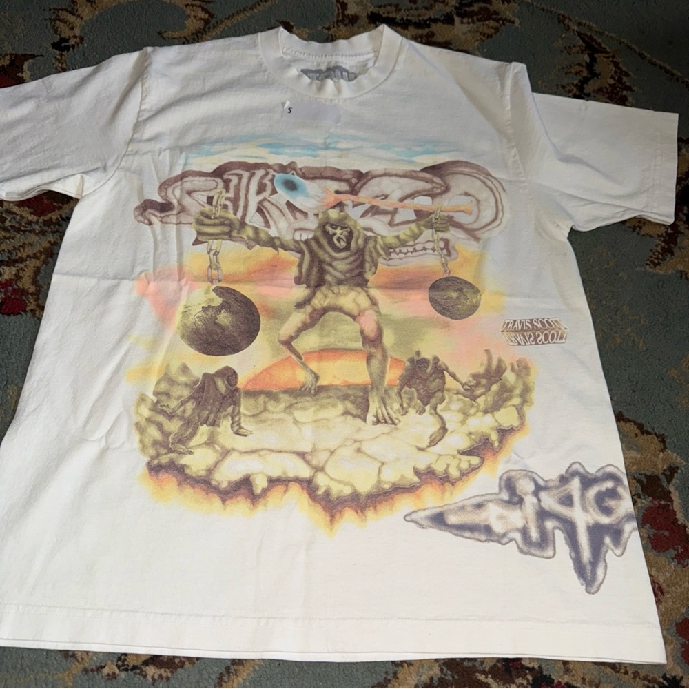 Travis Scott White Graphic Tee with Multicolor Design